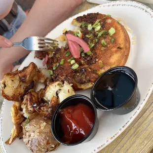 Chorizo, Swiss, green onion pancake with fermented garlic honey