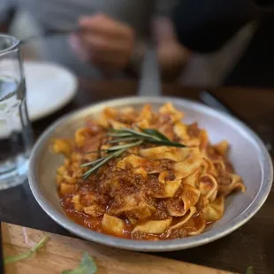 a plate of pasta on a table