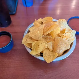 Chips with hot and mild salsas