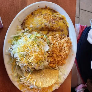 Enchilada , Taco , Rice , &amp; Beans