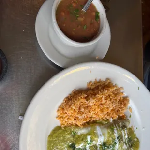 Green chicken Enchiladas Verdes with borracho beans