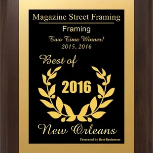 Winner! Two years in a row.. Best frame shop in New Orleans!