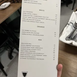 Wine menu