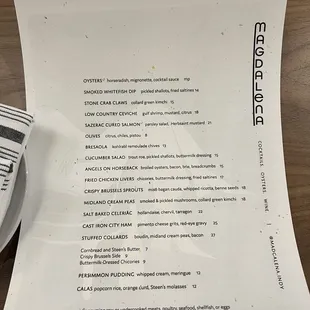 Food menu