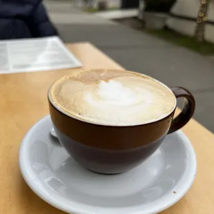 a cappuccino on a saucer