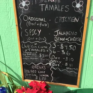the menu for tamales