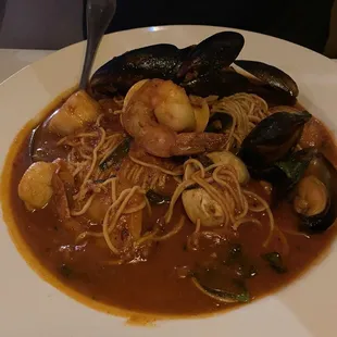 Seafood with angel hair pasta