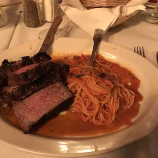 Sirloin beef with pasta