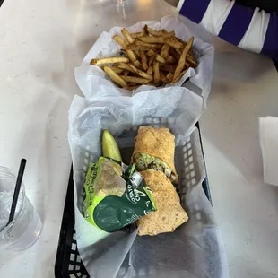 Chicken Caeser wrap, fries