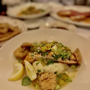 Blackened Salmon with Crispy Calabrian Shrimp