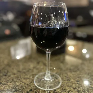a glass of red wine