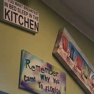 Fun signs at the restaurant.