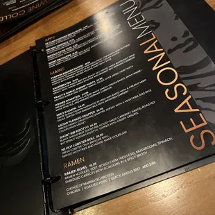 a menu for a restaurant