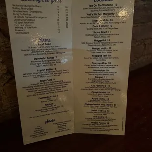 the menu for the restaurant