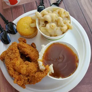 Salty chicken tenders and 2 sides