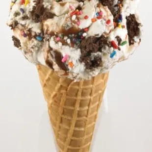 Birthday Cake Ice Cream with Brownies, Fudge and Rainbow Sprinkles!