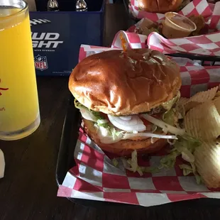 Hamburger and cold beer