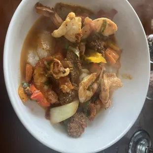 Shrimp and grits with chorizo