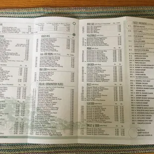 the menu of the restaurant