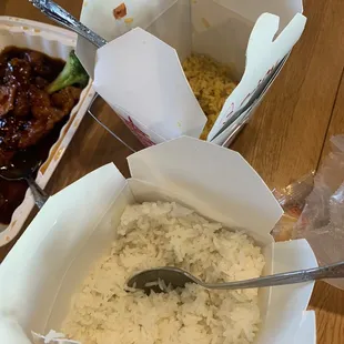 White rice and pork fried rice