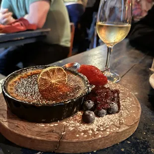 Coconut Creme Burleé w/ a glass of Broody Riesling