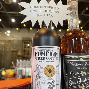 two bottles of pumpkin spiced coffee