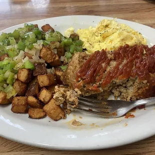 Meatloaf and eggs with country potatoes (gotta ask for them).