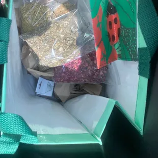 1 oz of the following: Red Raspberry Leaf, Rose, Damiana, scull-cap