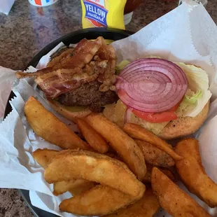 Bacon burger with potato babies. Not bad