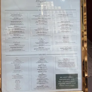 the menu for the restaurant