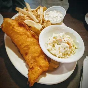 The Sherlock Holmes, fish and chips. pPate has to be at least 12-inches long