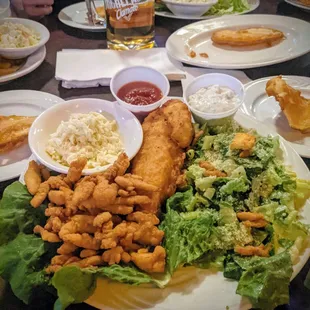 Maggie Thatcher. fish and clams with ceasar salad