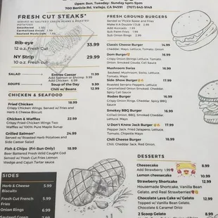 New Dinner menu.  Take note of new pricing!