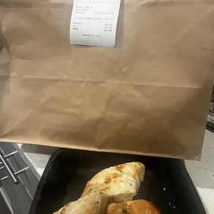 Receipt shows what we ordered. You can see the mold on the bread.