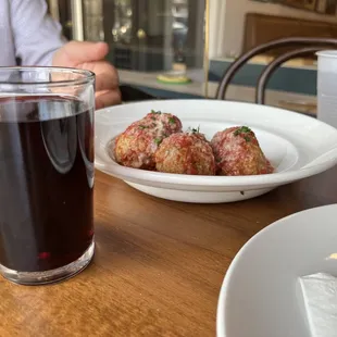 house wine and meatballs