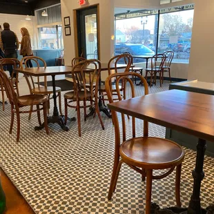 tables and chairs in a restaurant