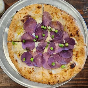 Raclette Pizza with purple potato