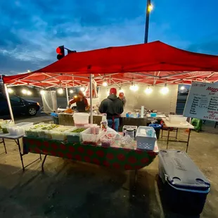 a food stand at night