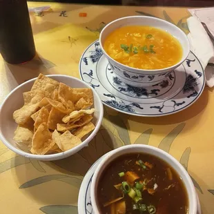 Egg drop soup Hot and sour soup