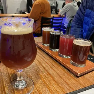 Flight of 4 and Christmas ale with cinnamon sugar rim