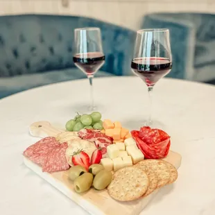 Charcuterie Board and Red wine