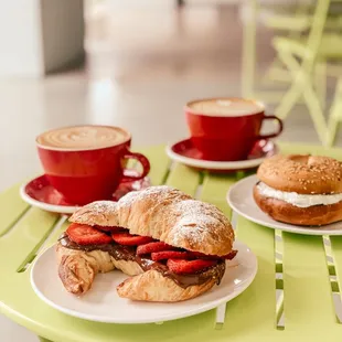 Strawberry Nutella croissant &amp; bagel