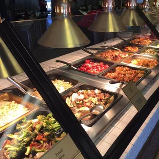 a buffet with many different types of food