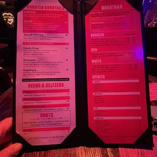 Drink menu as of 2/13/25