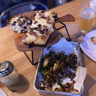 Gluten free pizza and brussel sprouts