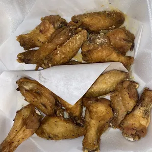 Half lemon pepper, half garlic parmesan wings
