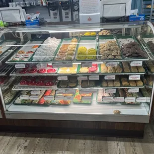 a display case full of donuts