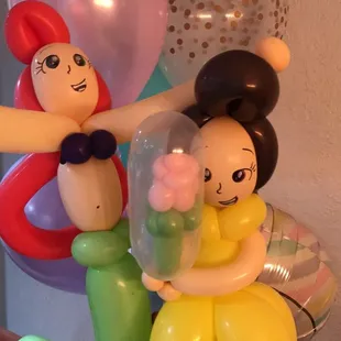 Ballon characters by Iris Rose. Little Mermaid and Belle from Beauty and the Beast