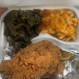 Catfish, greens, &amp; Mac &amp; cheese