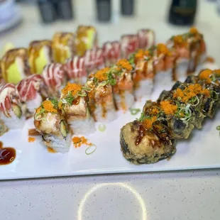 Magic roll, Godzilla roll, Tuna Lover roll, Rainforest roll